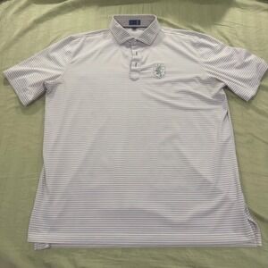 Stitch Golf Mens XL Pink Stripe Performance Polo Shirt Lion Crest Logo Preppy